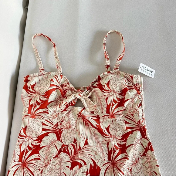 Tie-Front Keyhole Bandeau-Style One-Piece Swimsuit Size XLarge Pineapple Print - Picture 4 of 12